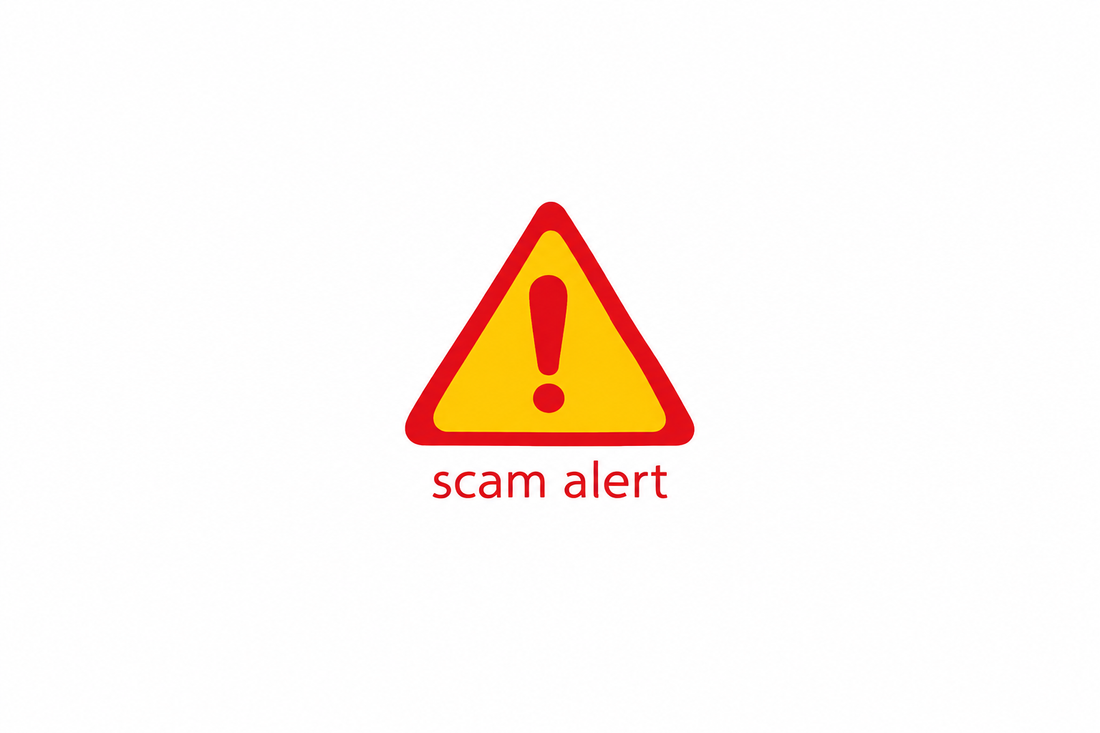 Scam alert warning symbol with white padding.